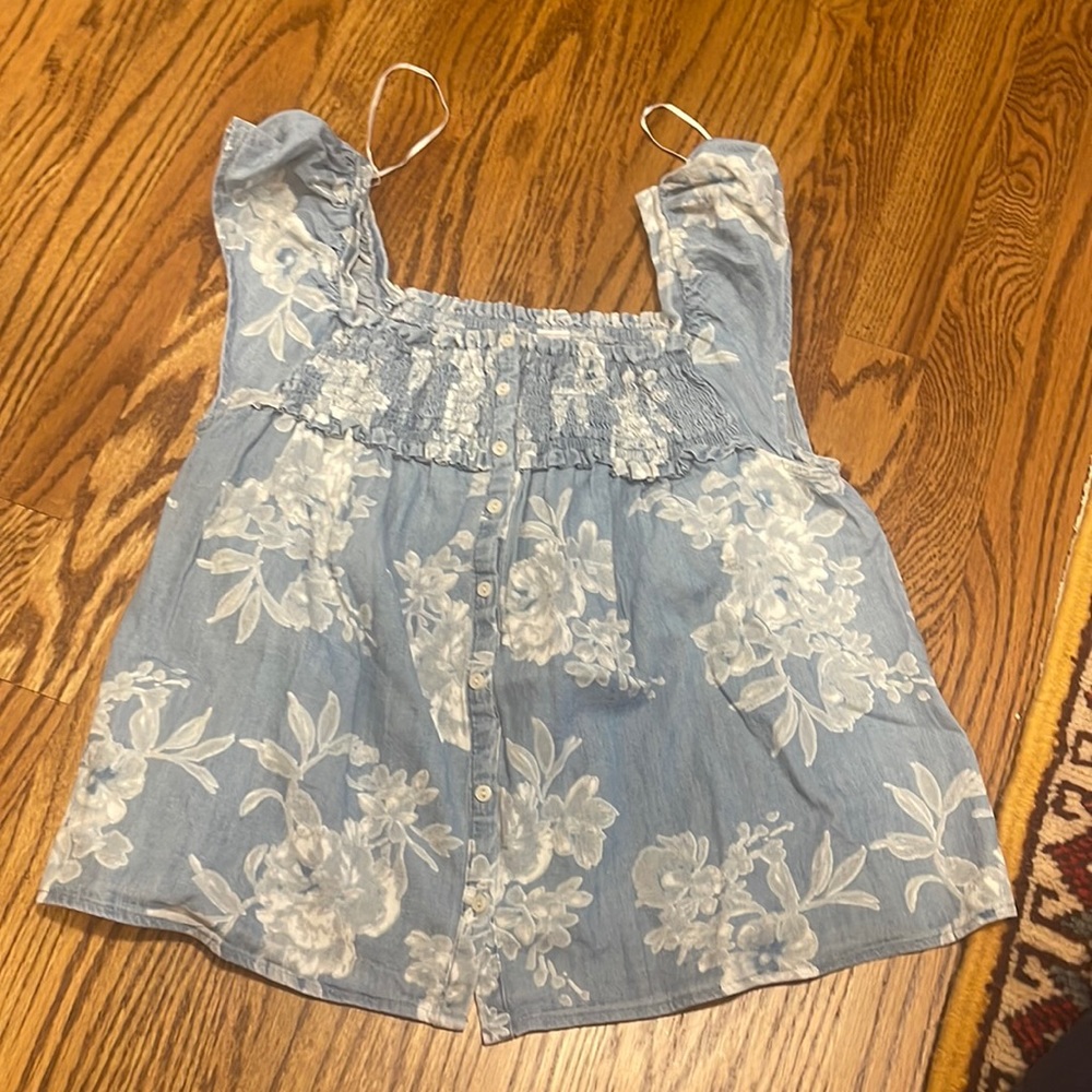 Smocked Square Neck Floral Shirt - XS
